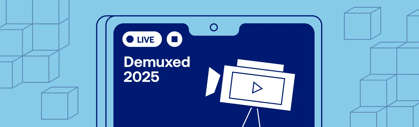 Phone screen showing Demuxed 2025 live video recording graphics