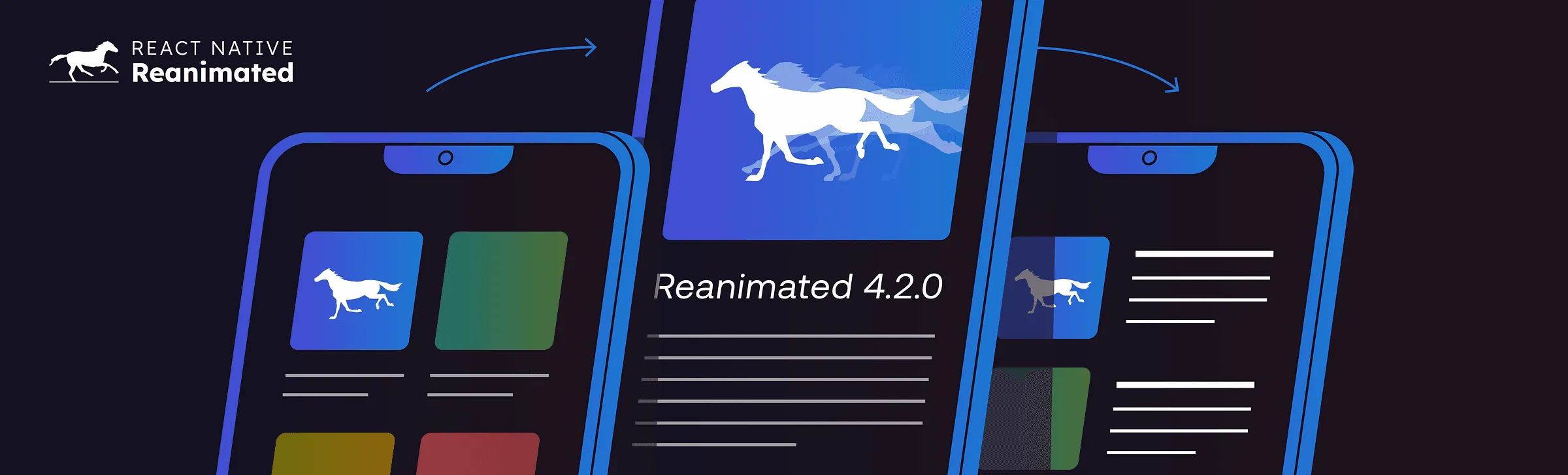 Reanimated 4.2.0 release graphic with mobile screens and a running horse icon